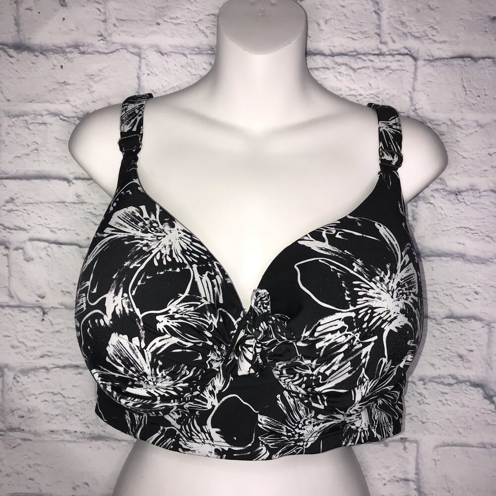 Black White Flower Swim Top Swimsuits for All
